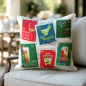 throw pillow with 'Christmas Cocktails Holiday' design