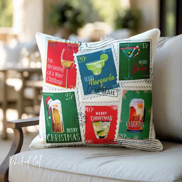Christmas Cocktails Indoor Outdoor Holiday Pillow
