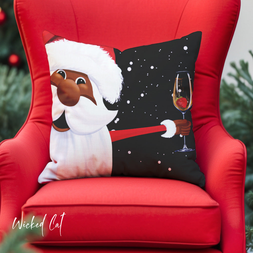 African American Santa Party Christmas Throw Pillow
