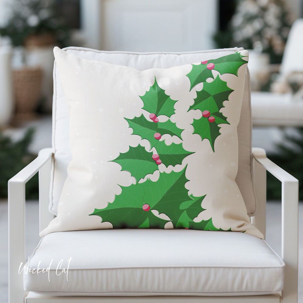 Pastel Ivy and Berries Christmas Throw Pillow