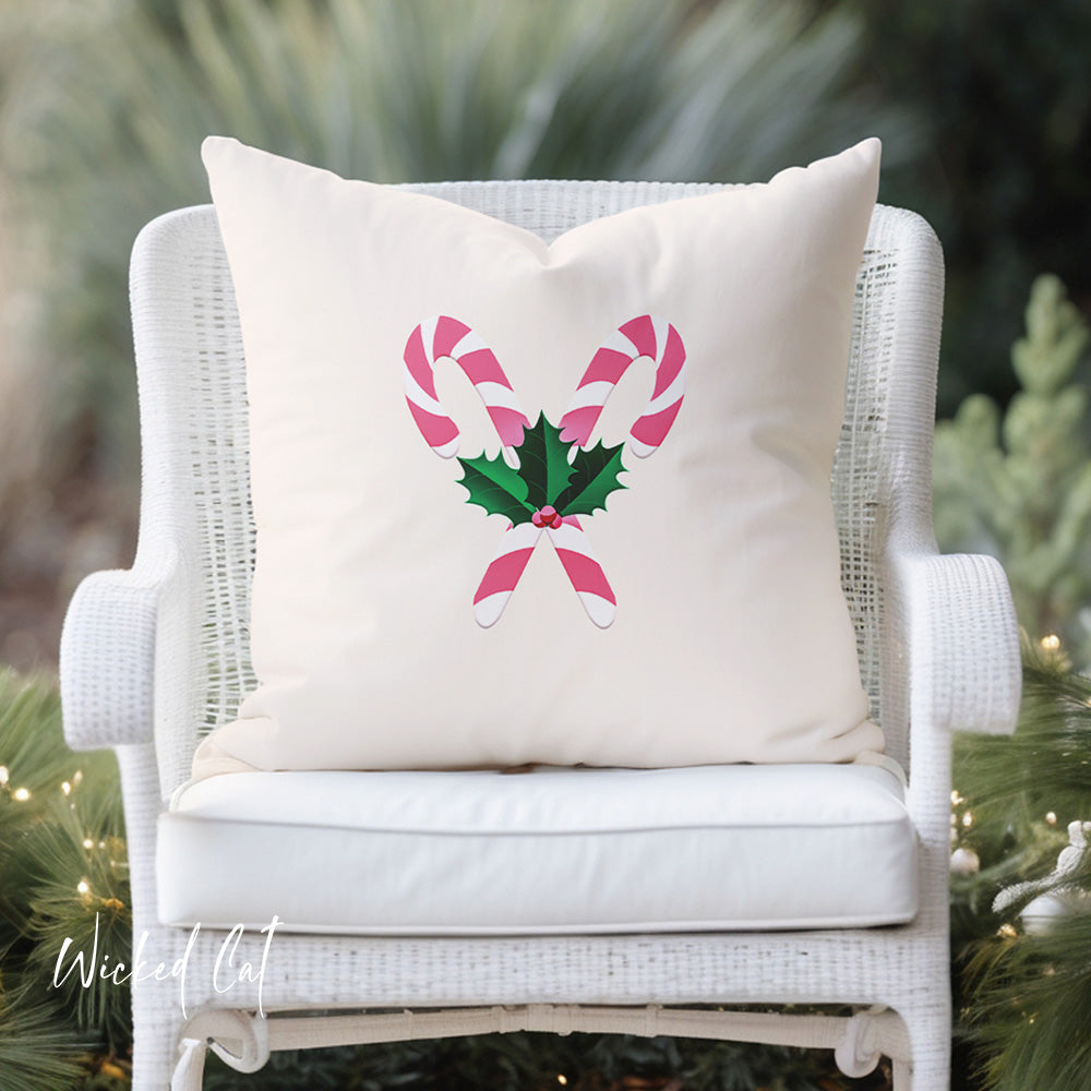 Pink Candy Cane Christmas Indoor Outdoor Pillow