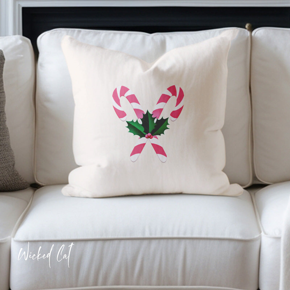 Pastel Pink Candy Cane Christmas Pillow Cover