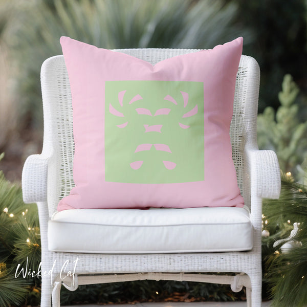 Pink and Green Pastel Indoor Outdoor Christmas Pillow