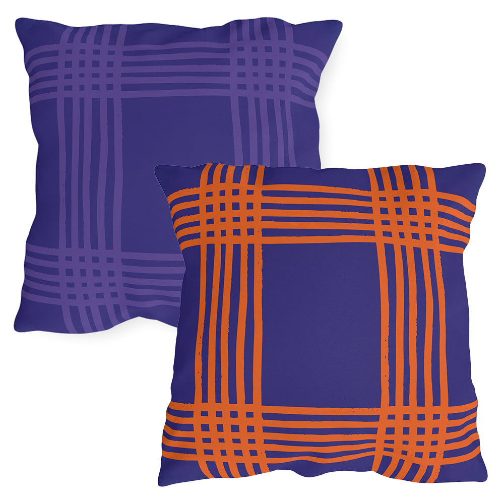 Reversible Purple and Orange Indoor Outdoor Fall Throw Pillow