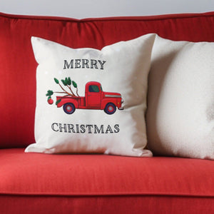 throw pillow with 'Christmas Outdoor Red Truck Charlie Brown Holiday' design