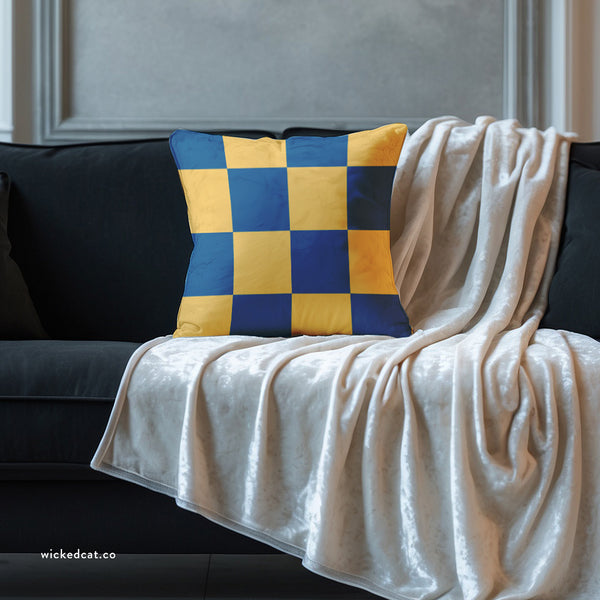 Blue & Yellow Checkered Faux Suede Soft Pillow Cover