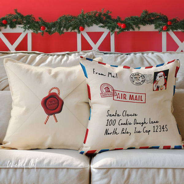 Reversible Holiday Pillow Santa Mail Outdoor Decor