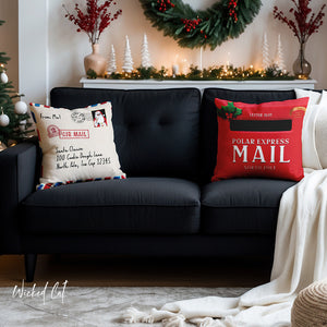 Reversible Holiday Pillow Santa Mail Outdoor Decor