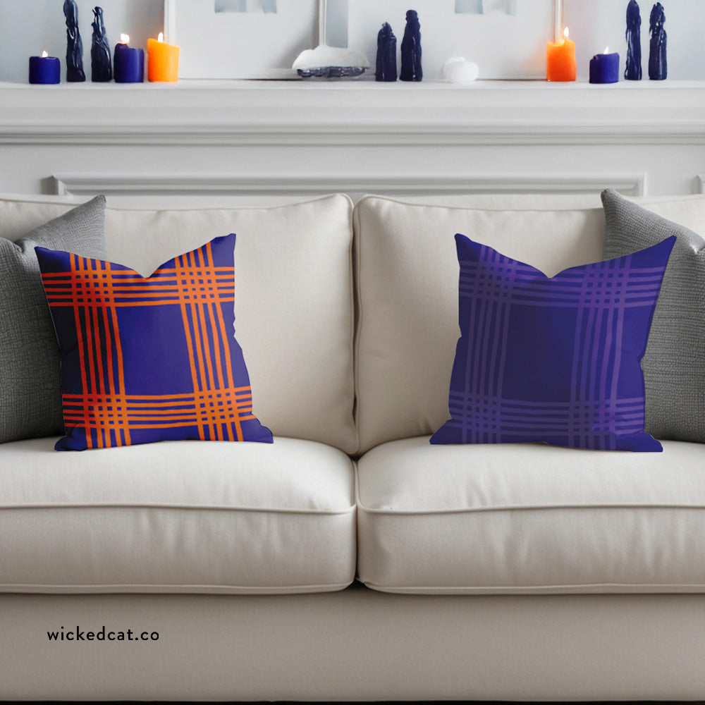 Reversible Purple and Orange Indoor Outdoor Fall Throw Pillow