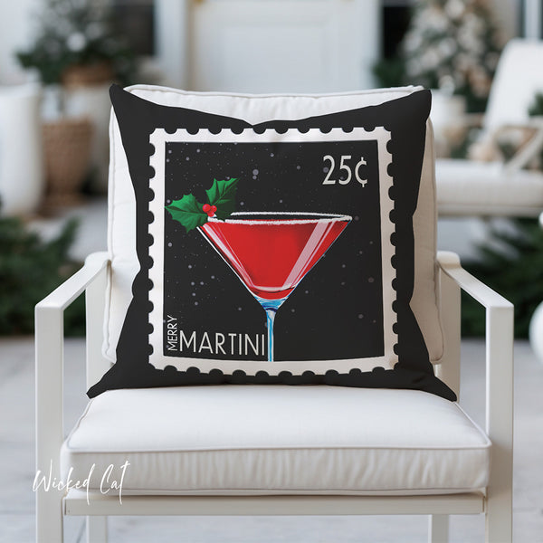 Merry Martini Indoor Outdoor Christmas Throw Pillow