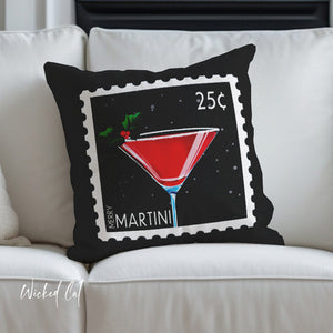 throw pillow with 'Merry Martini Cute Christmas Cover' design