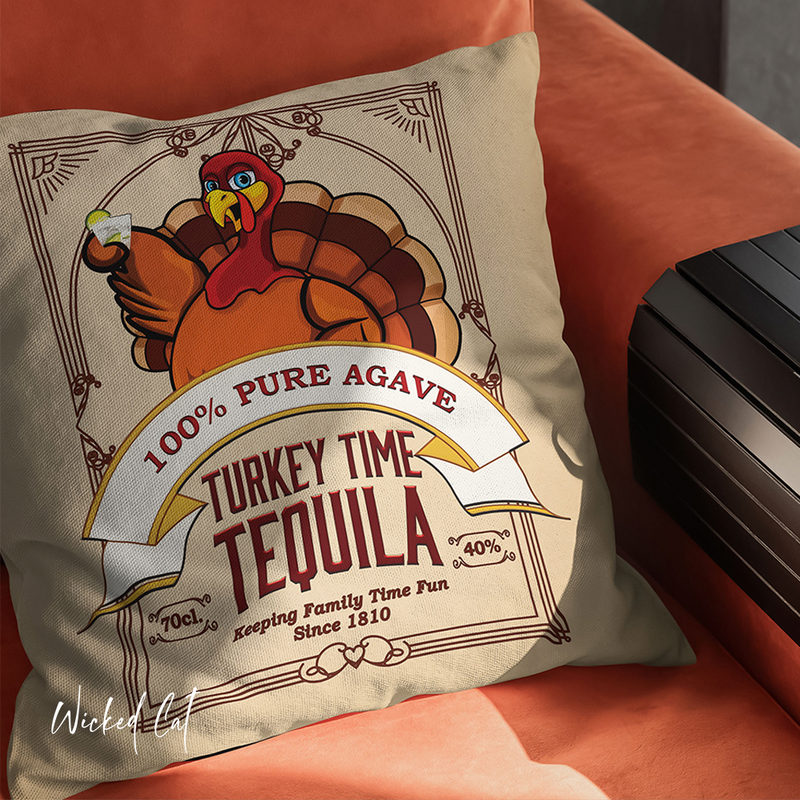 throw pillow with 'Turkey Tequila Funny Thanksgiving' design