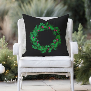 Holiday Wreath Pillow Outdoor Throw Pillow