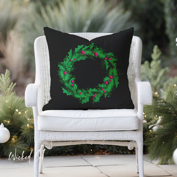 Holiday Wreath Pillow Outdoor Throw Pillow