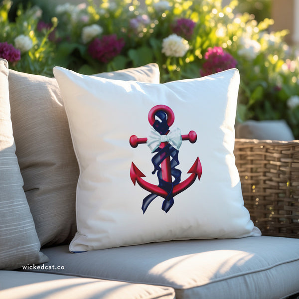Patriotic Red Nautical Anchor Outdoor Indoor Accent Pillow