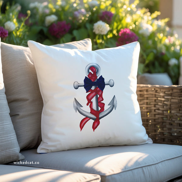 Red White Blue Nautical Theme Outdoor Indoor Throw Pillow