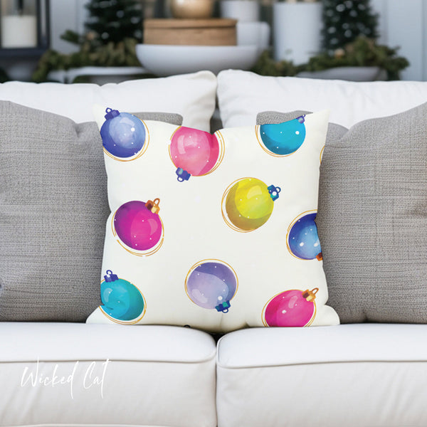 Pastel Ornaments Indoor Outdoor Christmas Pillow