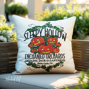 throw pillow with 'Sleepy Hollow Orchards' design