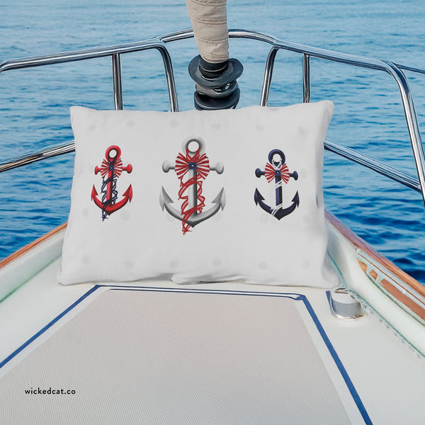 July 4th Nautical Anchors Outdoor Indoor Accent Throw Pillow