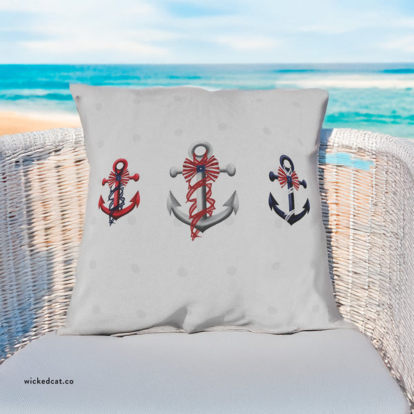 July 4th Nautical Anchors Outdoor Indoor Accent Throw Pillow