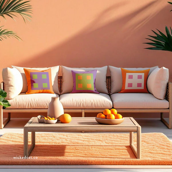 Pastel Orange Green Purple Indoor Outdoor Pillow