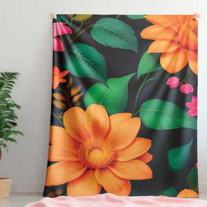 Soft sherpa blanket with 'Orange Floral Sherpa Throw' design