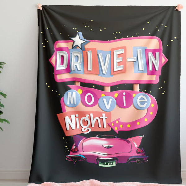 Retro Movie Night Plush Sherpa Throw Blanket