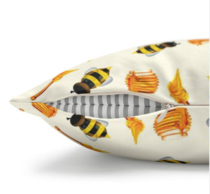 throw pillow with 'Honey Bees Spring Cover' design