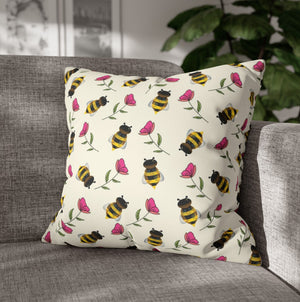 throw pillow with 'Floral Bees Spring Decor Soft Cover' design