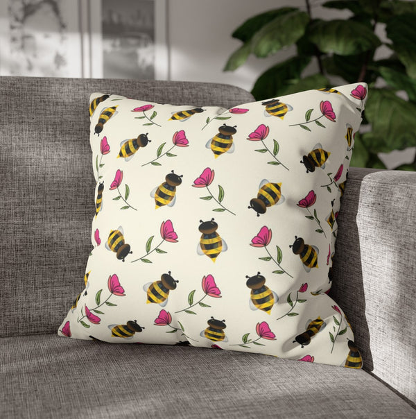 Floral Bees Spring Decor Soft Pillow Cover
