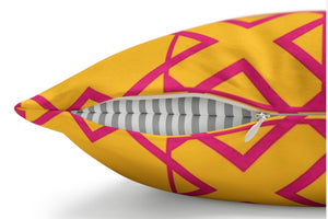 throw pillow with 'Pink & Yellow Geometric Cover' design