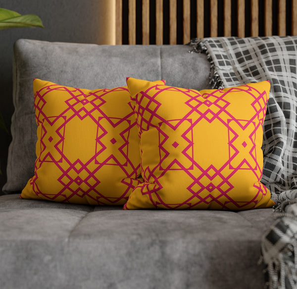 Pink & Yellow Geometric Soft Throw Pillow Cover