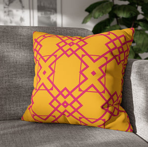 throw pillow with 'Pink & Yellow Geometric Cover' design