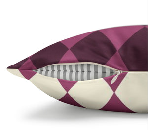 throw pillow with 'Pink & Ivory Harlequin Reversible Cover' design