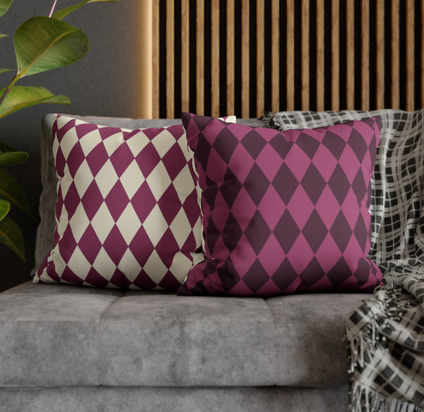 Pink & Ivory Harlequin Reversible Throw Pillow Cover