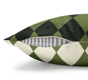 throw pillow with 'Reversible Green Harlequin Cover' design