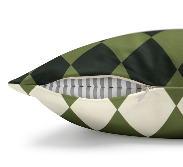 Green & Ivory Harlequin Reversible Throw Pillow Cover