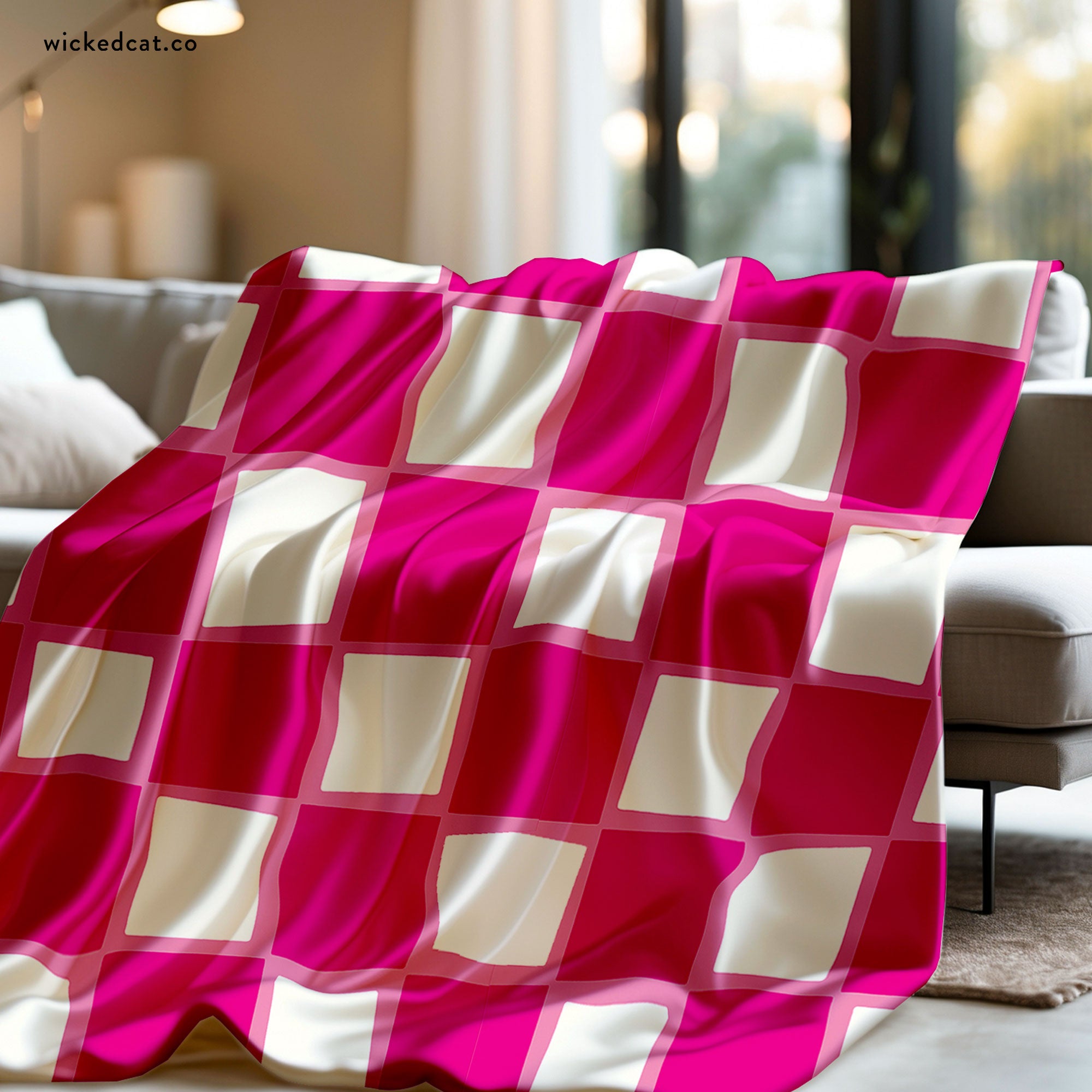 Wonderland Pink Checkered Throw Blanket