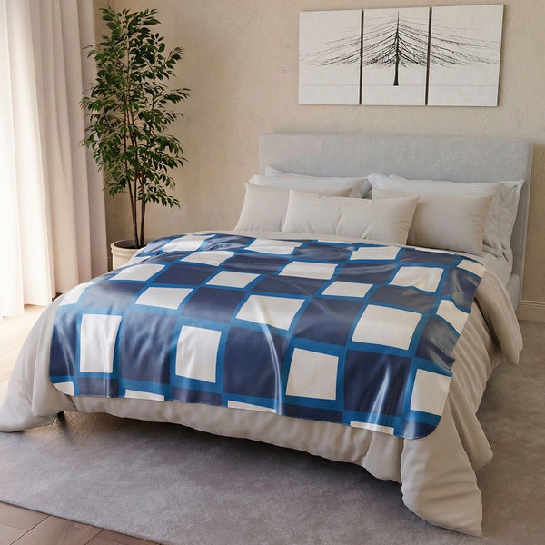 Checkered Blue Whimsical Sherpa Throw