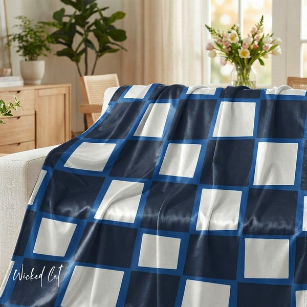 Checkered Blue Whimsical Sherpa Throw