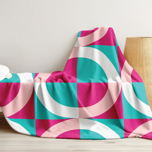 Pink & Blue Modern Geometric Sherpa Throw Blanket