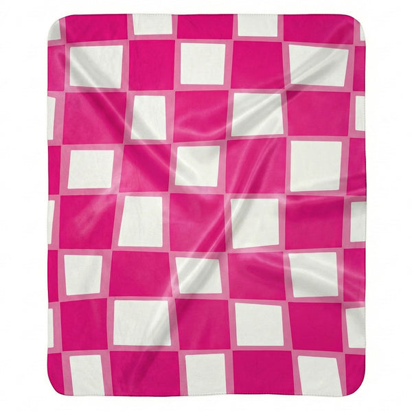 Checkered Pink Whimsical Sherpa Throw