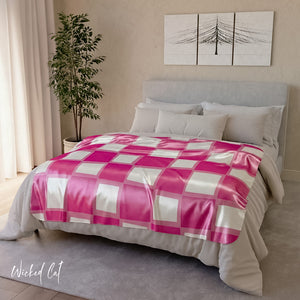 Checkered Pink Whimsical Sherpa Throw