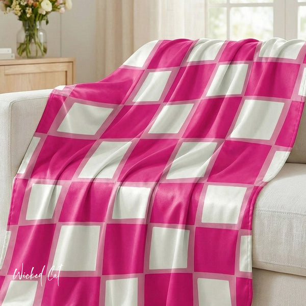 Checkered Pink Whimsical Sherpa Throw