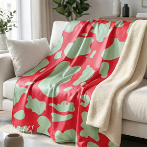 Pastel Pink Green Animal Print Plush Sherpa Throw Blanket