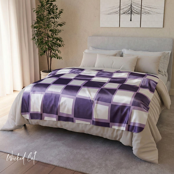 Checkered Purple Whimsical Sherpa Throw