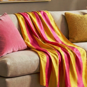 Yellow and Pink Stripes Modern Sherpa Throw Blanket