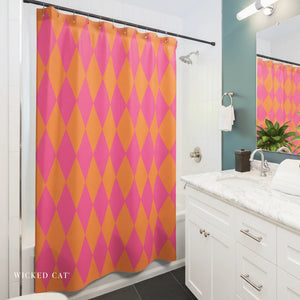 Harlequin Pink Orange Bath Shower Curtain