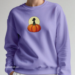 Person wearing a Blue Spruce sweatshirt with 'Great Pumpkin Halloween Fall' design on a plain background