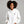 Woman wearing a white hoodie with a heart design on a gray background
